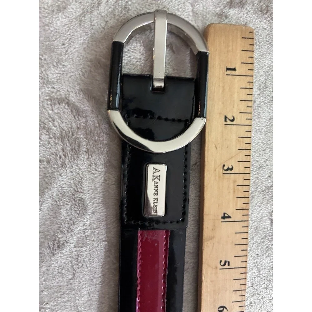 Vtg Anne Klein AK Calderon Red  /Black Patient Leather Belt Women's
